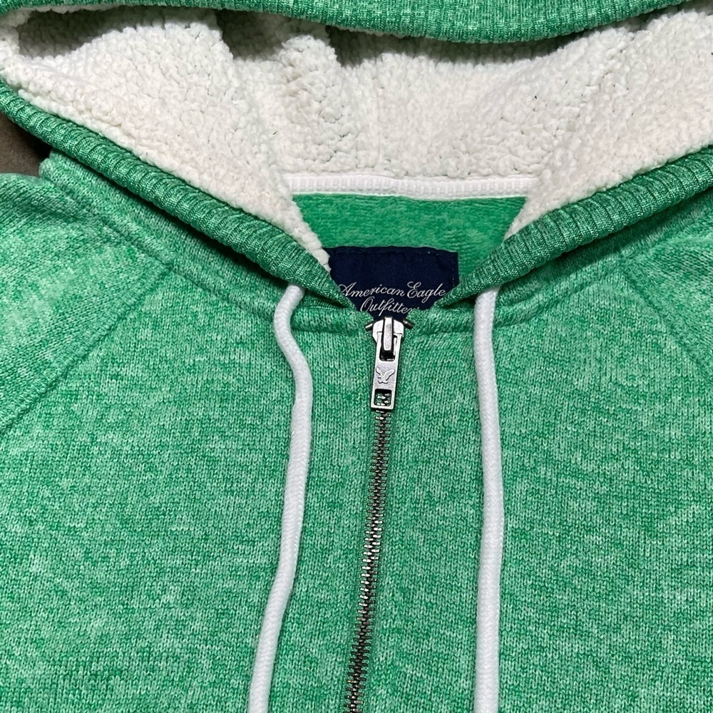 American Eagle Full Zip Logo Sherpa Hoodie Sweatshirt Y2K - Picture 2 of 10